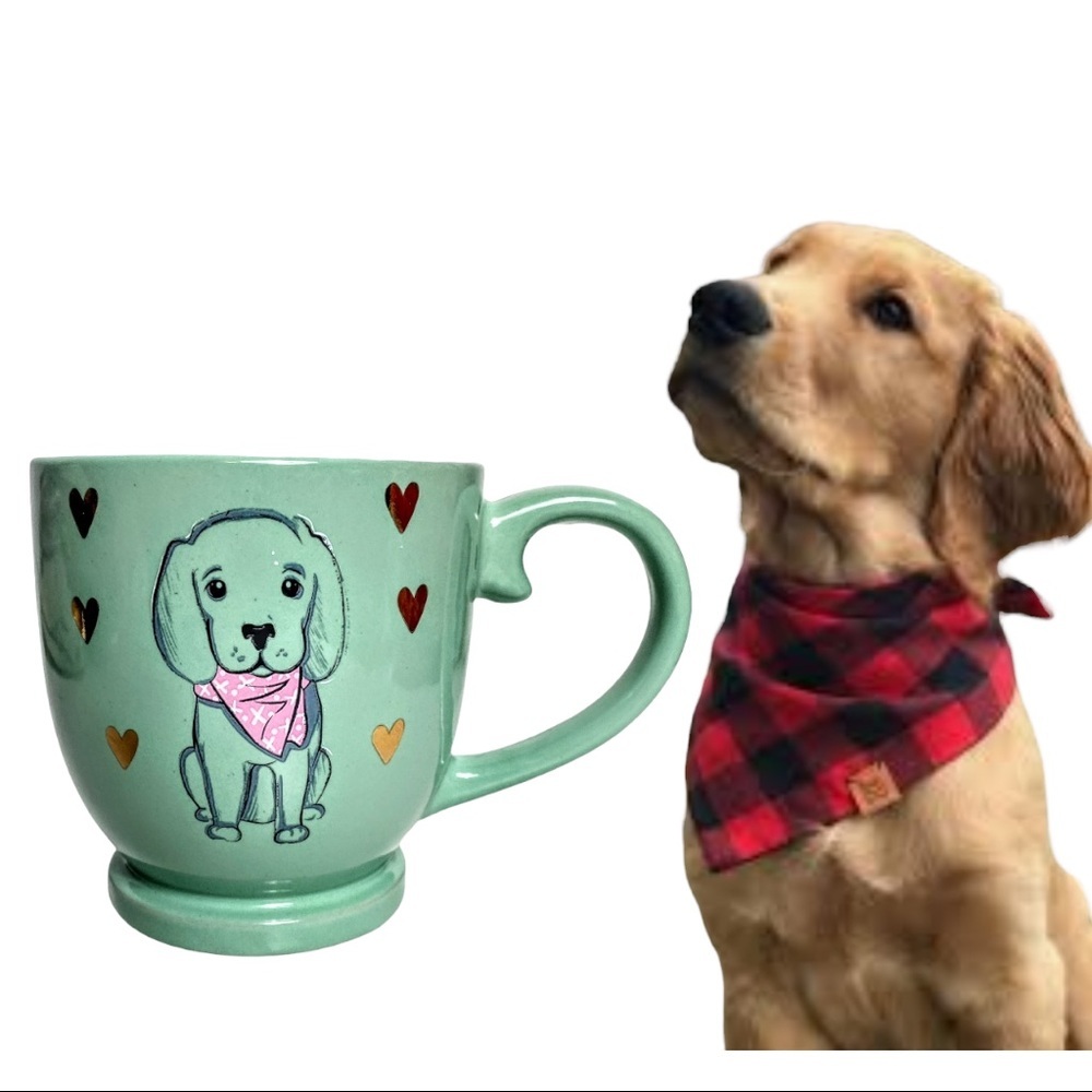 Belle Maison Dog Lover’s Coffee Mug, Mint Green With Gold Hearts